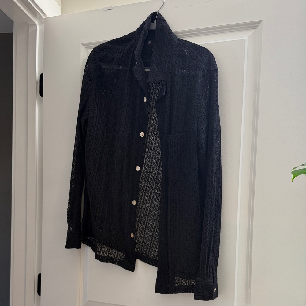 AllSaints Black Lightweight Button-Front Shirt Jacket